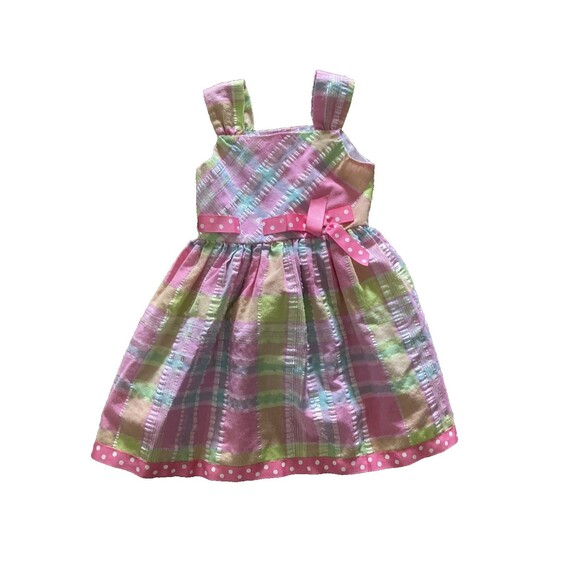 Bonnie Jean Girl's Summer Dress Size 4T Colorful Multi Plaid Sleeveless Bow - Picture 1 of 8